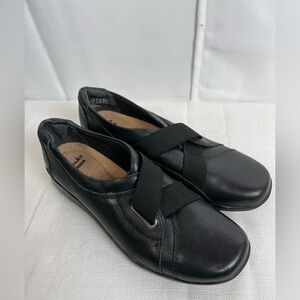 Clarks Collection Womens Soft Cushion Black Slip On Loafers Shoes Size 7 New